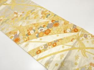 竹に鳳凰・草花・宝尽くし模様織り出し　袋帯